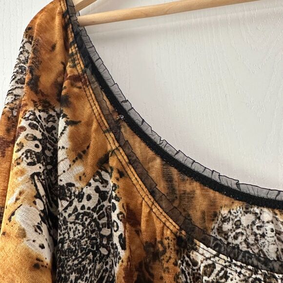 Vintage Suzie in the City Flare Sleeve Cinched Waist Scoop Lace Animal Y2K Large - Picture 4 of 8